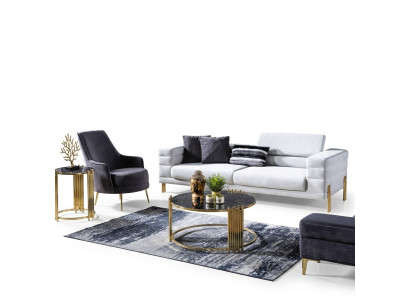Juego de sofá de lujo, sofá de 4 plazas y sillón tapizado moderno blanco, set moderno.