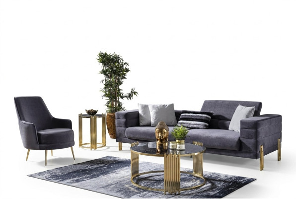 Juego de sofás de lujo, sofá de 3 plazas, sillón, tela gris moderno, conjunto moderno.
