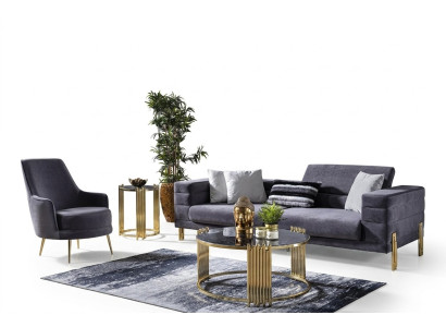 Juego de sofás de lujo, sofá de 3 plazas, sillón, tela gris moderno, conjunto moderno.