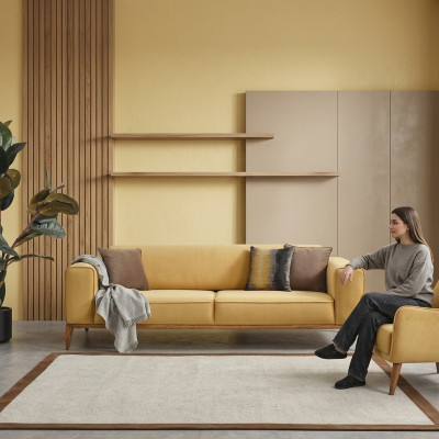 Sofá de tres plazas 3 plazas Sofas de tela Amarillo Sala de estar Lujo Moderno Asiento