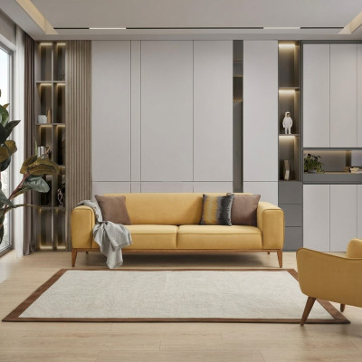Sofá de tres plazas 3 plazas Sofas de tela Amarillo Sala de estar Lujo Moderno Asiento