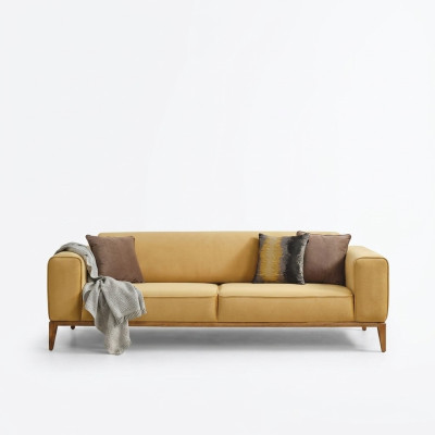 Sofá de tres plazas 3 plazas Sofas de tela Amarillo Sala de estar Lujo Moderno Asiento