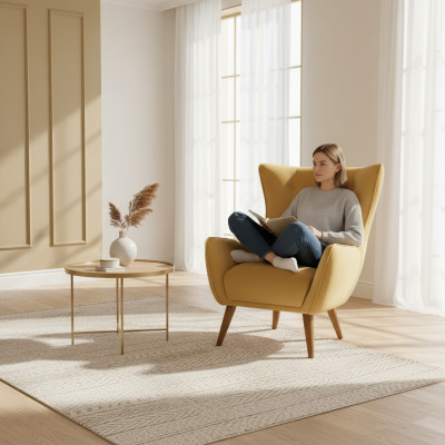 Sillón orejero sillón de cóctel tela sala de estar poliéster amarillo asiento