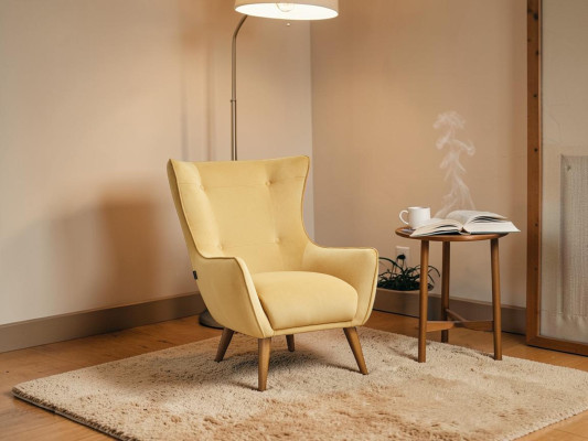 Sillón orejero sillón de cóctel tela sala de estar poliéster amarillo asiento