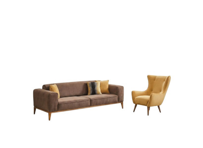 Conjunto de sofás Sofá de 4 plazas Sillón Amarillo Tela Marrón Moderno de Cuatro Plazas