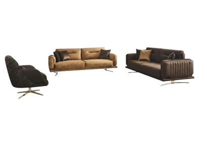 Sofá completo 431 Sofá Sillón Piel sintética Marrón Set 3 Piezas