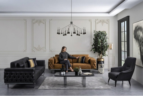 Conjunto de sofás Chesterfield Chesterfield Sofá 431 plazas de cuero artificial Sofás Negros