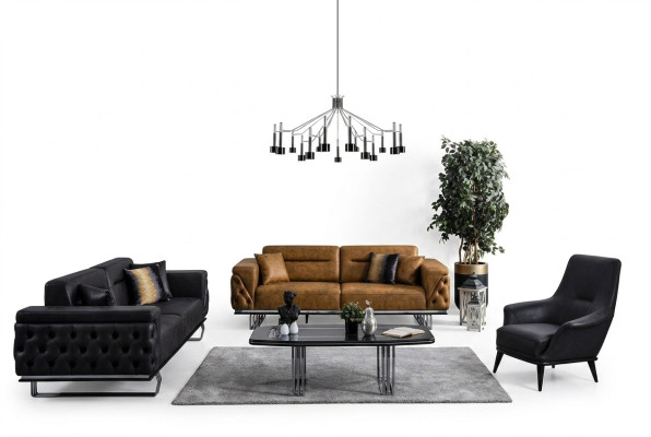 Conjunto de sofás Chesterfield Chesterfield Sofá 431 plazas de cuero artificial Sofás Negros