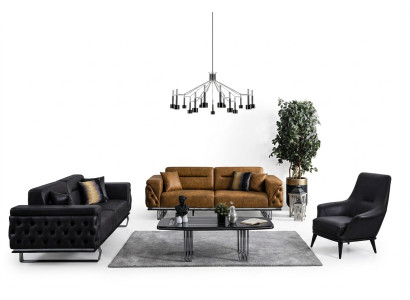 Conjunto de sofás Chesterfield Chesterfield Sofá 431 plazas de cuero artificial Sofás Negros