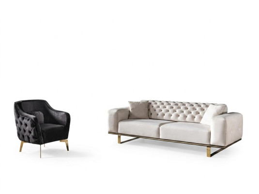 Conjunto de sofás Chesterfield, sofá de 3 plazas, sillón, tela de lujo blanco.