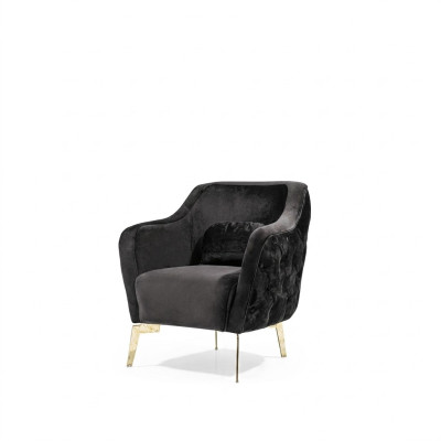 Sillón Chesterfield de tela de poliéster negro para la sala de estar.