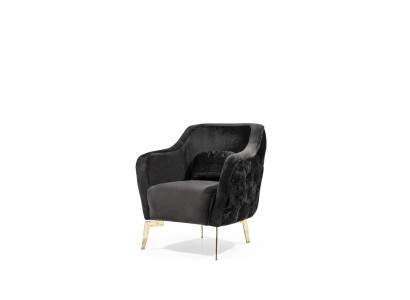 Sillón Chesterfield de tela de poliéster negro para la sala de estar.
