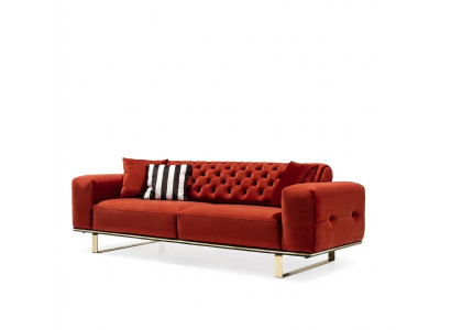 Sofá Chesterfield de tres plazas, sofás de 3 plazas en rojo, tela de lujo para sala de estar.