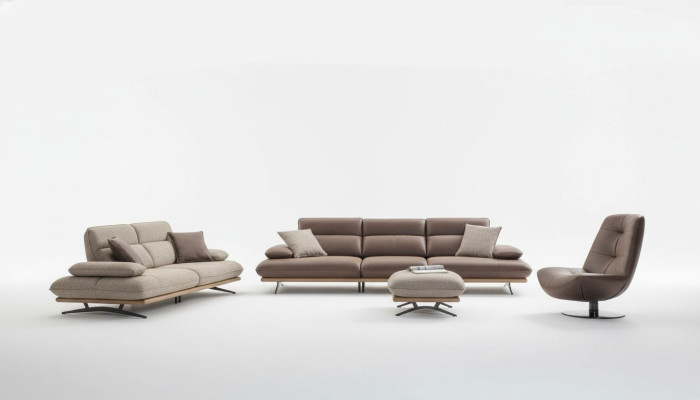 Conjunto de sofá sofá 4+3+1 sillón grupo de imitación de cuero de lujo marrón