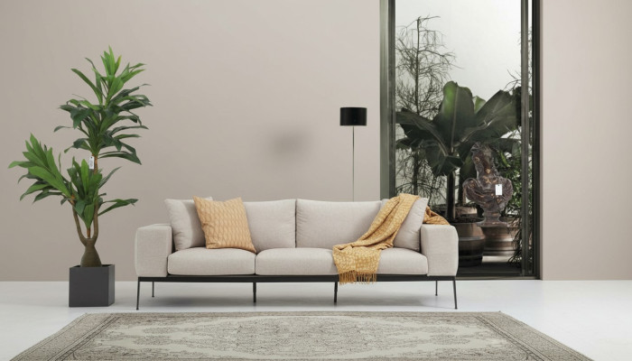 Sofá de tres plazas 3 plazas Sofás de tela beige Sala de estar Lujo Moderno Nuevo