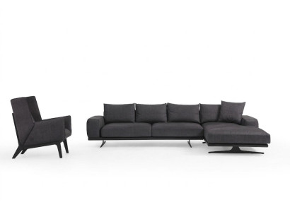 Sofá esquinero en forma de L, sillón, sofá de sala de estar gris moderno de tela de 3 plazas.