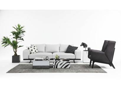 Sofá de tres piezas, sofá de 3 plazas, sillón de tres plazas en gris moderno de tela.