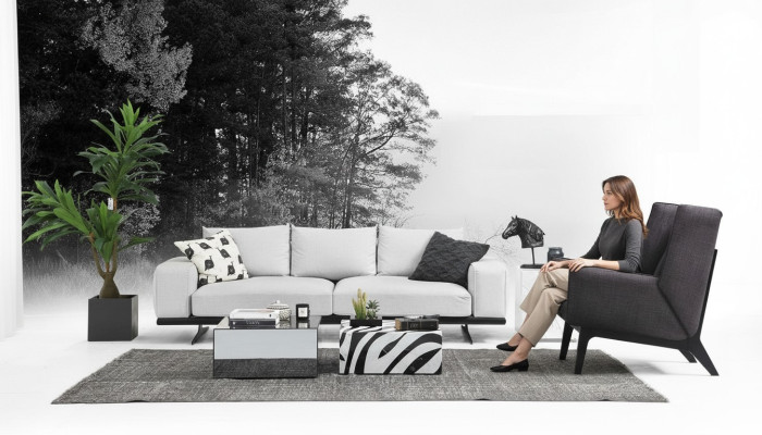 Sofá conjunto sofá de 2 plazas sillón gris moderno juego de tela