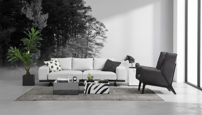 Sofá conjunto sofá de 2 plazas sillón gris moderno juego de tela