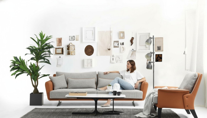 Sofá conjunto de 3 plazas, sofá de salón naranja de tela sillón de tres plazas.