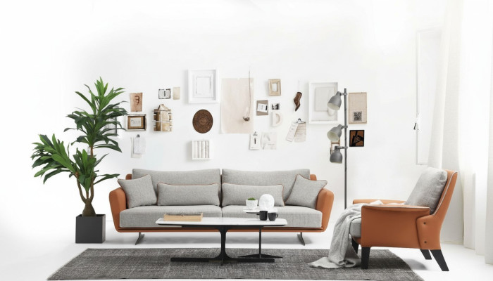 Sofá conjunto de 3 plazas, sofá de salón naranja de tela sillón de tres plazas.