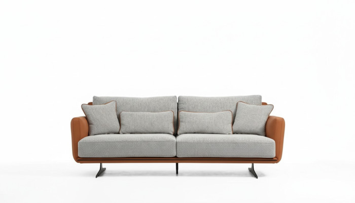 Sofá de tres plazas, 3 plazas, tela naranja, diseño moderno, gris salón