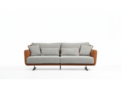 Sofá de tres plazas, 3 plazas, tela naranja, diseño moderno, gris salón