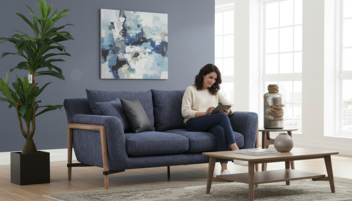 Sofá de cuatro plazas Sofá de 4 plazas Sofás de tela Diseño moderno Sala de estar Azul