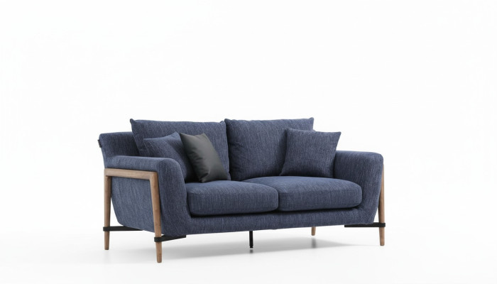Sofá de tres plazas de tela para 3 personas, diseño moderno de sofás para sala de estar en color azul.