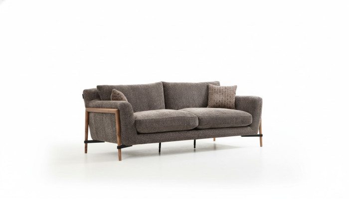 Sofá de tres plazas de diseño moderno de tela gris para la sala de estar.