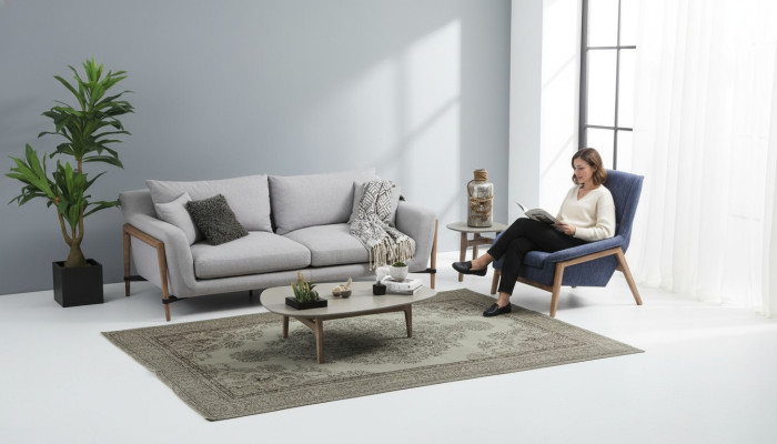 Conjunto de sofás de 3 plazas, sillón de 1 plaza, sofá de 3 plazas, tela, diseño moderno, gris.