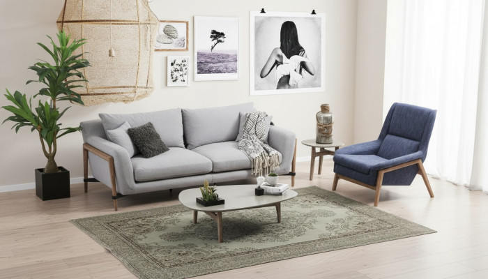 Conjunto de sofás de 3 plazas, sillón de 1 plaza, sofá de 3 plazas, tela, diseño moderno, gris.