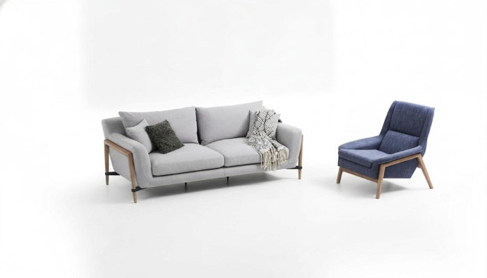 Conjunto de sofás de 3 plazas, sillón de 1 plaza, sofá de 3 plazas, tela, diseño moderno, gris.