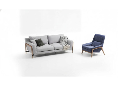 Conjunto de sofás de 3 plazas, sillón de 1 plaza, sofá de 3 plazas, tela, diseño moderno, gris.