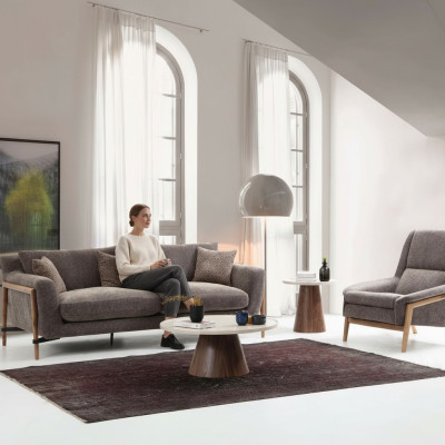 Sofá Conjunto de sofás de 3 plazas Sillón Tres plazas Tela Sala de estar Gris