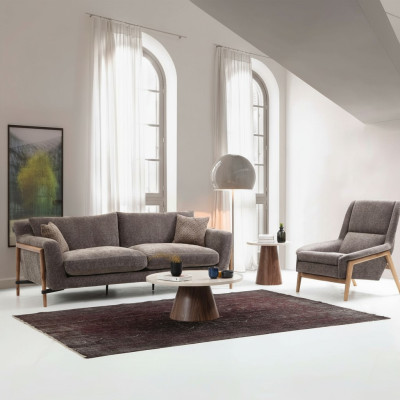 Sofá Conjunto de sofás de 3 plazas Sillón Tres plazas Tela Sala de estar Gris