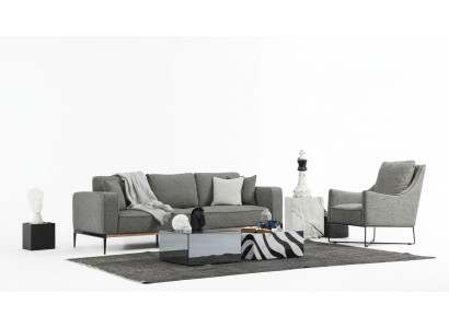 Sofá de 3 plazas con sillón de tela de tres plazas, diseño moderno en gris.