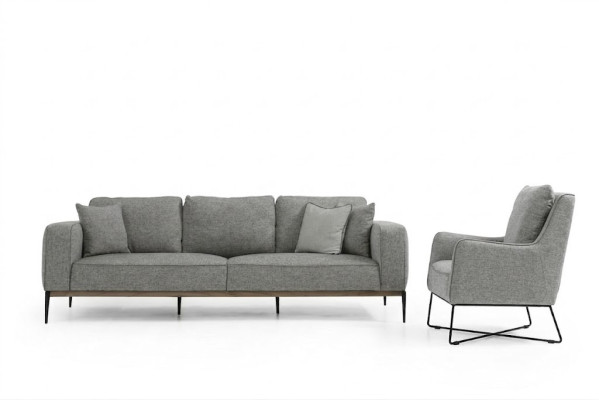 Conjunto de sofás de 2 plazas con diseño moderno de tela gris.
