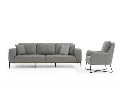 Conjunto de sofás de 2 plazas con diseño moderno de tela gris.
