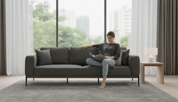 Sofá de cuatro plazas, sofá de 4 plazas, sofás de tela de diseño moderno, gris para la sala de estar.