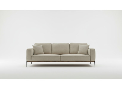 Sofá de cuatro plazas de tela en diseño moderno para la sala de estar en color beige.