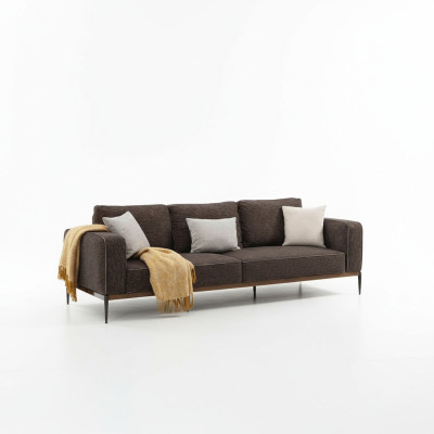 Conjunto de sofás de 4 plazas, sillón de 4 plazas en tela gris, diseño moderno.