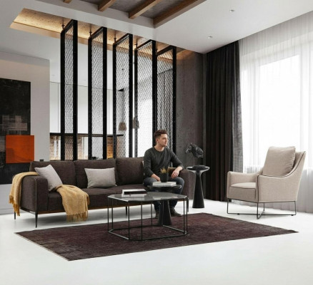 Conjunto de sofás de 3 plazas, sillón de una plaza, tres plazas, tela gris, diseño moderno.