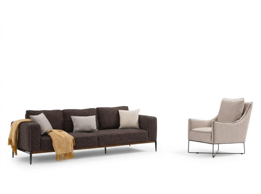 Conjunto de sofás de 3 plazas, sillón de una plaza, tres plazas, tela gris, diseño moderno.