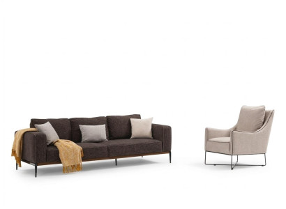Conjunto de sofás de 3 plazas, sillón de una plaza, tres plazas, tela gris, diseño moderno.