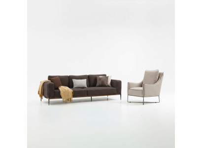 Sofá de 2 plazas con sillón de dos plazas en gris, tela, diseño moderno.