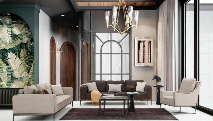 Sofá conjunto de 3 plazas 431, conjunto de sofás en beige con sillones modernos.