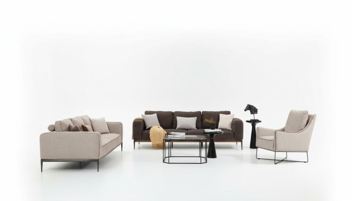 Sofá conjunto de 3 plazas 431, conjunto de sofás en beige con sillones modernos.