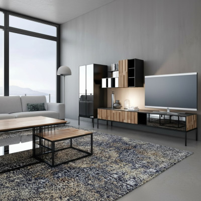 Mueble de salón soporte de TV RTV tablero bajo vitrina madera moderna marrón sala de estar
