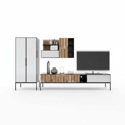 Mueble de salón soporte de TV RTV tablero bajo vitrina madera moderna marrón sala de estar